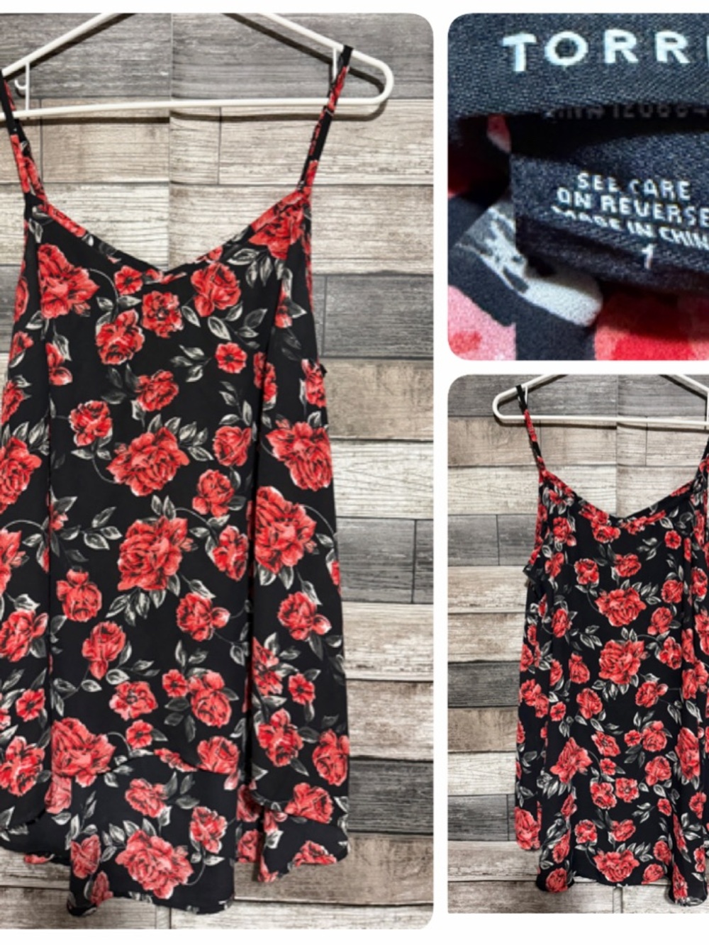 Torrid Roses Floral Tank Top Women’s 1X Black Red High Low